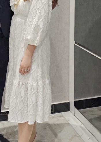 Beyaz Bohem V Yaka Midi Elbise - Görsel 4