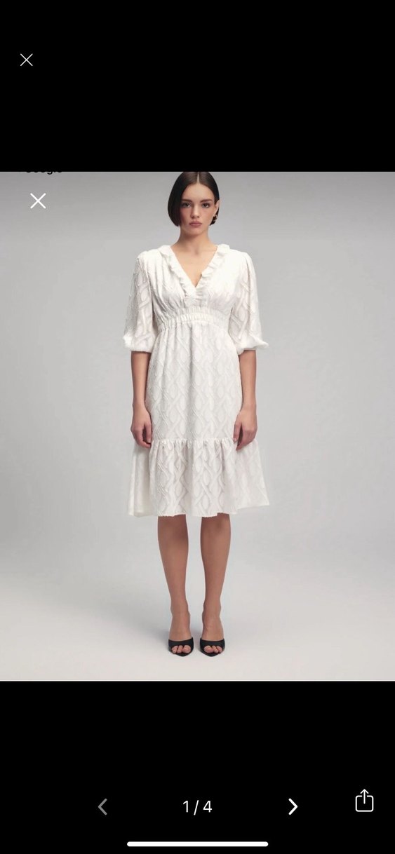 Beyaz Bohem V Yaka Midi Elbise - Görsel 2