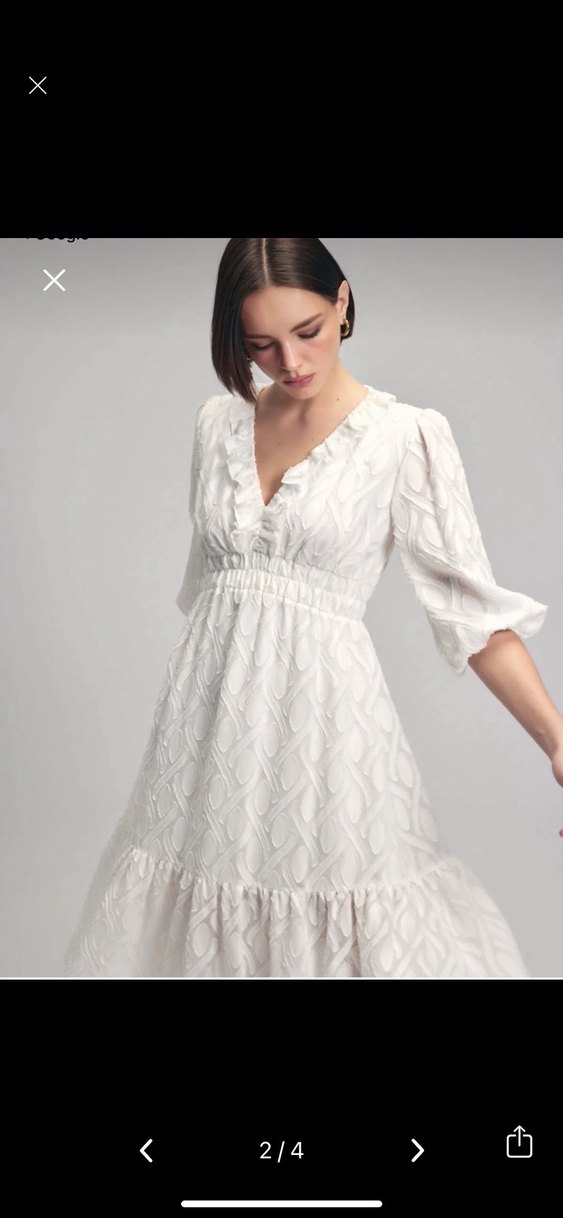 Beyaz Bohem V Yaka Midi Elbise - Görsel 3