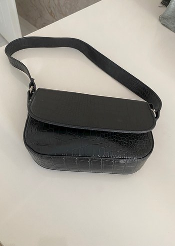 Siyah Deri Yılan Desenli Kadın Çanta - Görsel 4