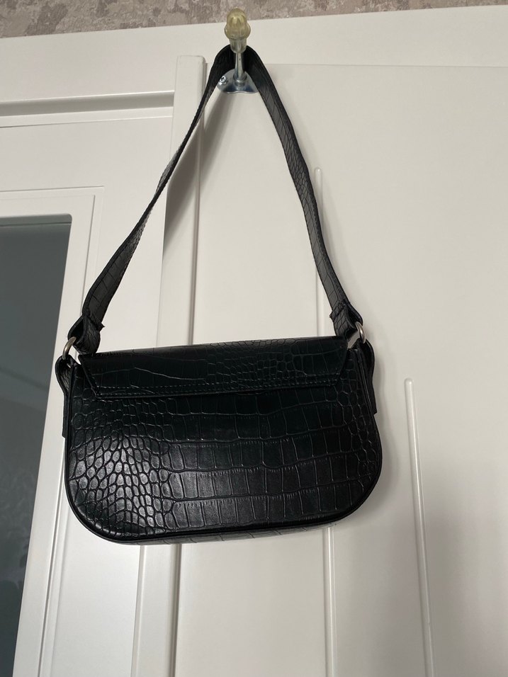 Siyah Deri Yılan Desenli Kadın Çanta - Görsel 3