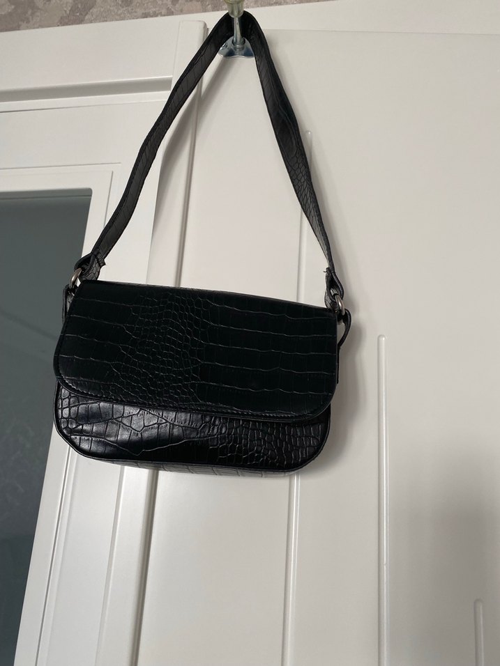 Siyah Deri Yılan Desenli Kadın Çanta - Görsel 5