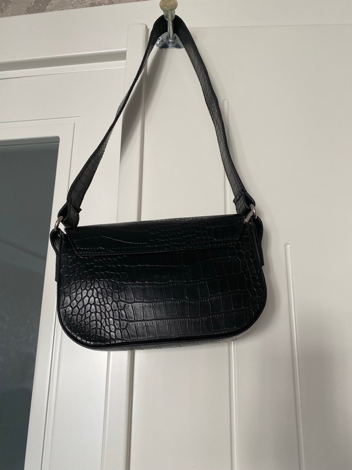 Siyah Deri Yılan Desenli Kadın Çanta - Görsel 2