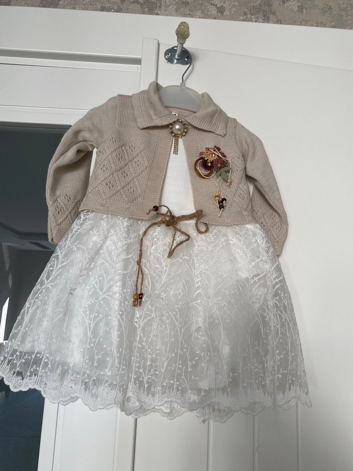 Bej Dantelli Kız Çocuk Bohem Elbise - Görsel 3