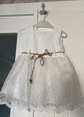 Kız Çocuk Bej Dantel İşlemeli Triko Elbise - Görsel 6