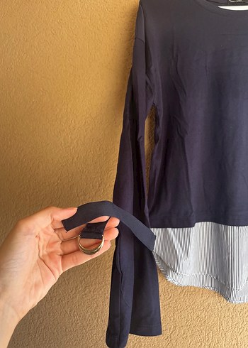 m Beden lacivert Renk Lacivert Pamuklu Piliseli Uzun Kollu Bluz