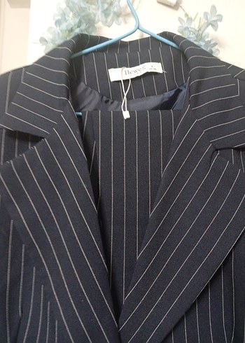 Çizgili Lacivert Kadın Uzun Ceket - Görsel 2