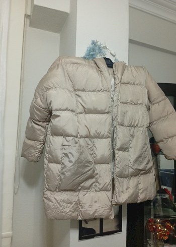 Bej Midi Kadın Kışlık Mont Düğmeli - Görsel 2