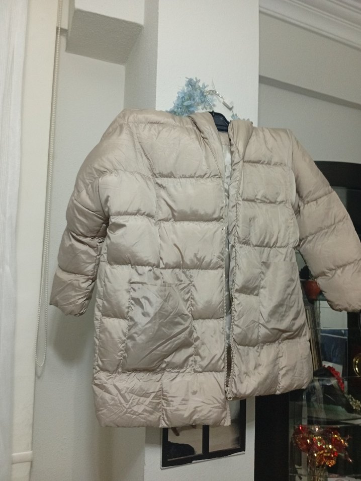 Bej Midi Kadın Kışlık Mont Düğmeli - Görsel 2