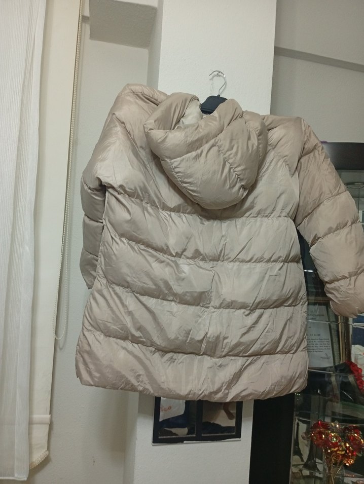 Bej Midi Kadın Kışlık Mont Düğmeli - Görsel 3