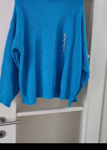 Kadın Mavi Boğazlı Örgü Kazak - Görsel 3