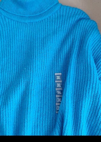 Kadın Mavi Boğazlı Örgü Kazak - Görsel 2