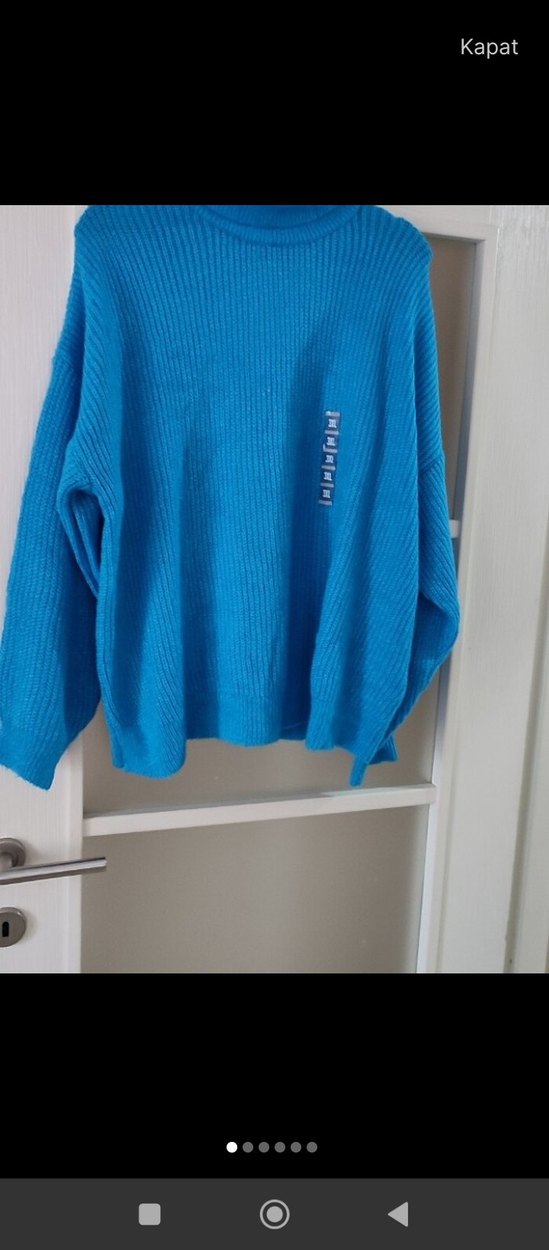 Kadın Mavi Boğazlı Örgü Kazak - Görsel 3