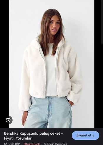Bershka Bej Peluş Kapüşonlu Kadın Ceket - Görsel 7