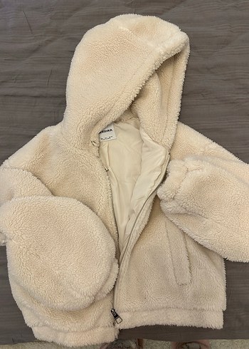 Bershka Bej Peluş Kapüşonlu Kadın Ceket - Görsel 11