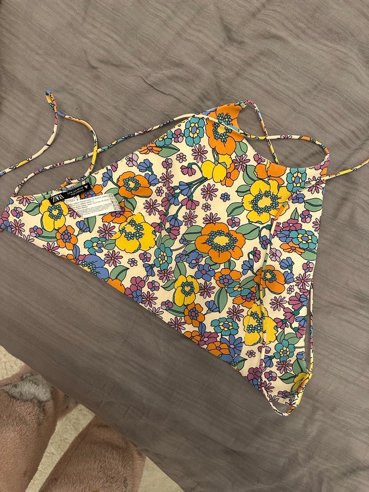 ZARA Çiçek Desenli Bohem Kısa Crop Top - Görsel 5