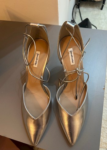 Stradivarius Gümüş Metal Stiletto Topuklu Kadın Ayakkabı - Görsel 3