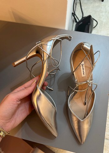 Stradivarius Gümüş Metal Stiletto Topuklu Kadın Ayakkabı - Görsel 8