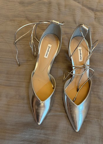 Stradivarius Gümüş Metal Stiletto Topuklu Kadın Ayakkabı - Görsel 9