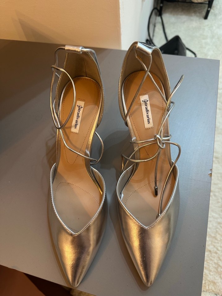 Stradivarius Gümüş Metal Stiletto Topuklu Kadın Ayakkabı - Görsel 3