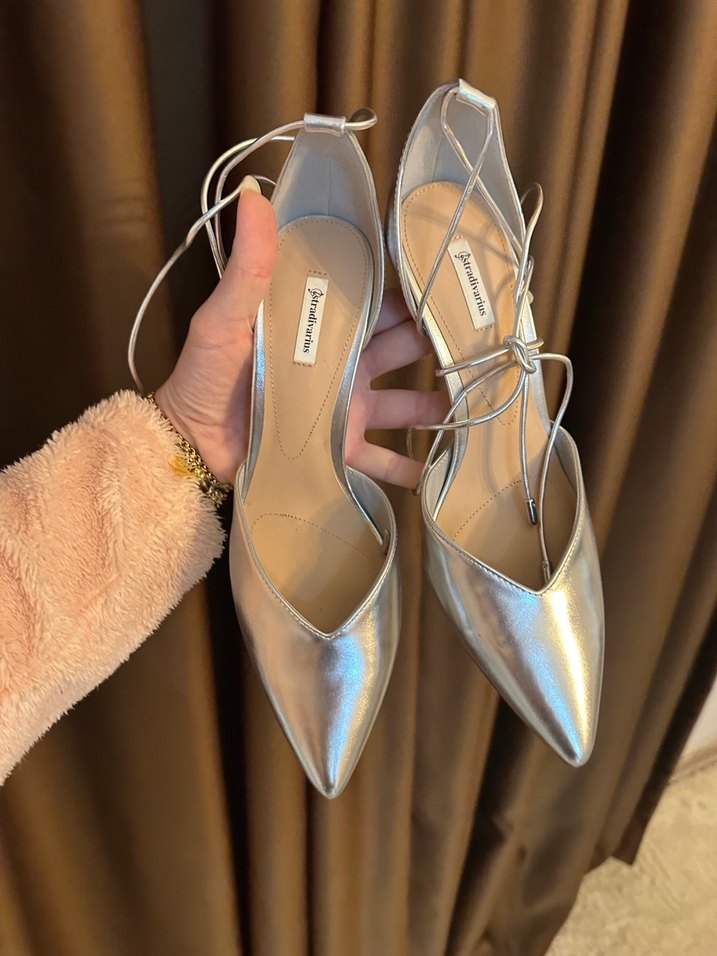 Stradivarius Gümüş Metal Stiletto Topuklu Kadın Ayakkabı - Görsel 2