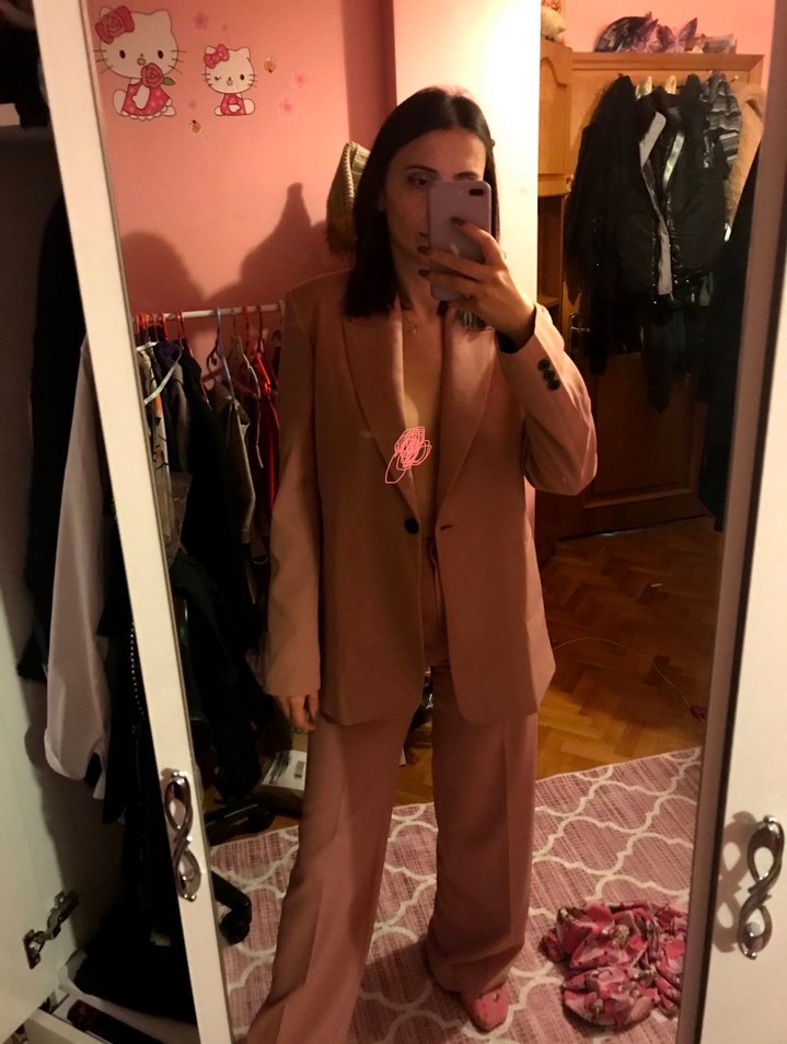 İkili Pembe Kadın Blazer Ceket ve pantolon - Görsel 2