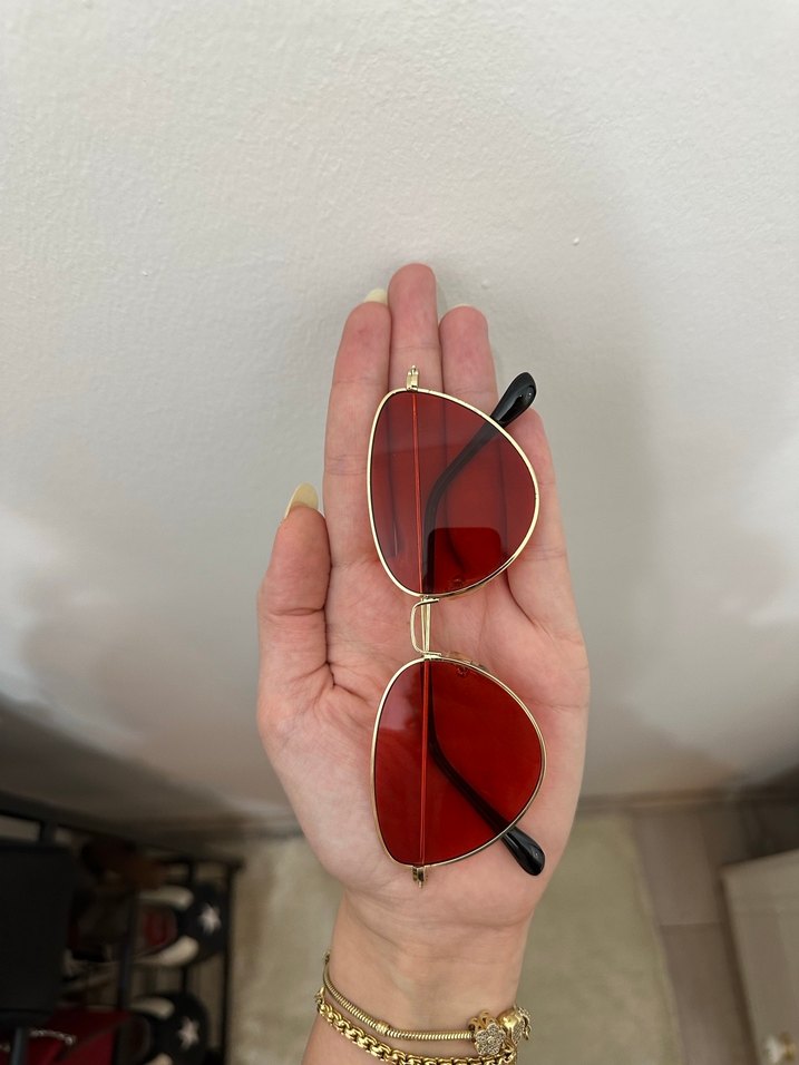 H&M Şeffaf Kırmızı Retro Kadın Güneş Gözlüğü - Görsel 5