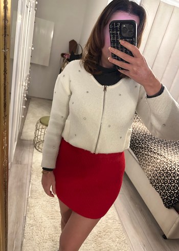 Zara Kırmızı Triko Etek - Görsel 3