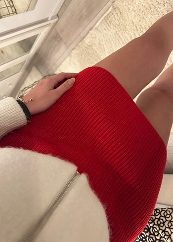 Zara Kırmızı Triko Etek - Görsel 4