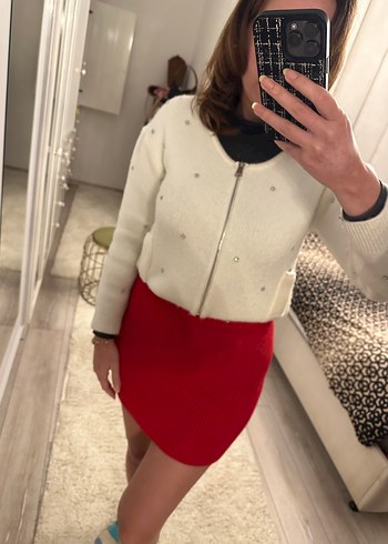 Zara Kırmızı Triko Etek - Görsel 2