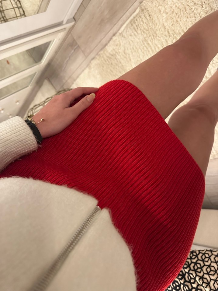 Zara Kırmızı Triko Etek - Görsel 4