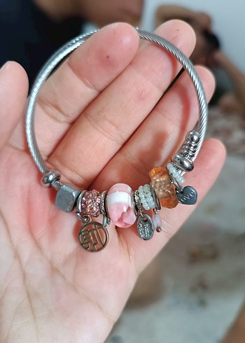 Pembe Boncuklu Yılan Desenli Kadın Bileklik