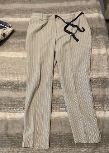 Network Gri Çizgili Kemerli Kadın Kumaş Pantolon - Görsel 2