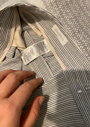 Network Gri Çizgili Kemerli Kadın Kumaş Pantolon - Görsel 5