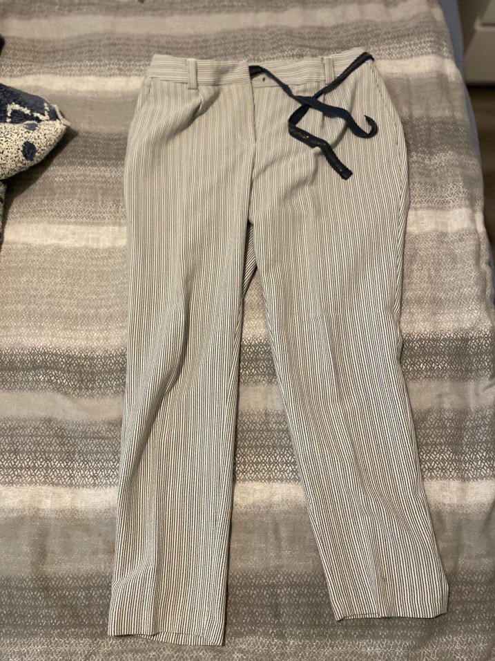 Network Gri Çizgili Kemerli Kadın Kumaş Pantolon - Görsel 2