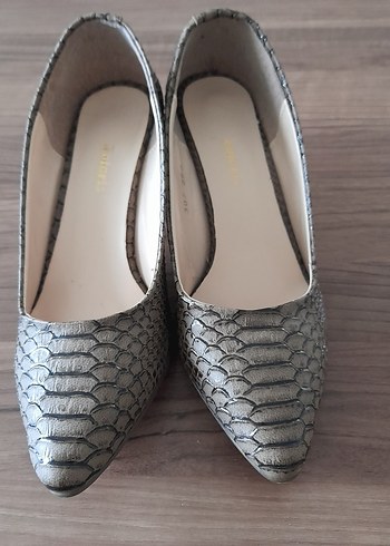Yılan Desenli kahve Stiletto Kadın - Görsel 5