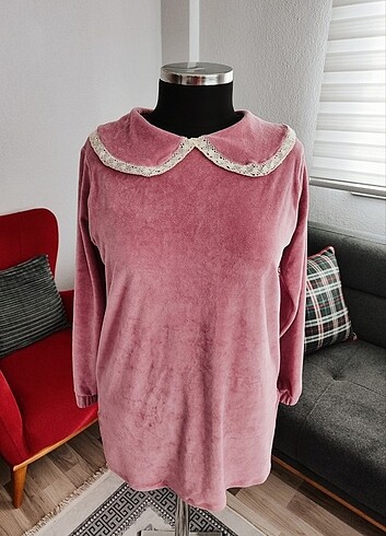 Kadife bebe yaka vintage salaş model tunik