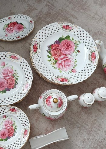 Porselen Gül Desenli Beyaz Çaydanlık - Görsel 5