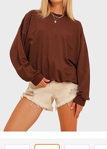 Diğer Bisiklet yaka kahverengi oversize basic sweatshirt 