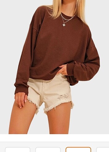 xl Beden kahverengi Renk Bisiklet yaka kahverengi oversize basic sweatshirt 