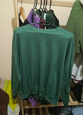 xl Beden yeşil Renk Bisiklet yaka koyu yeşil oversize basic sweatshirt