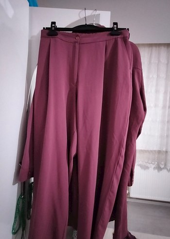 Bordo Uzun Kollu Düğmeli ikili takım - Görsel 2