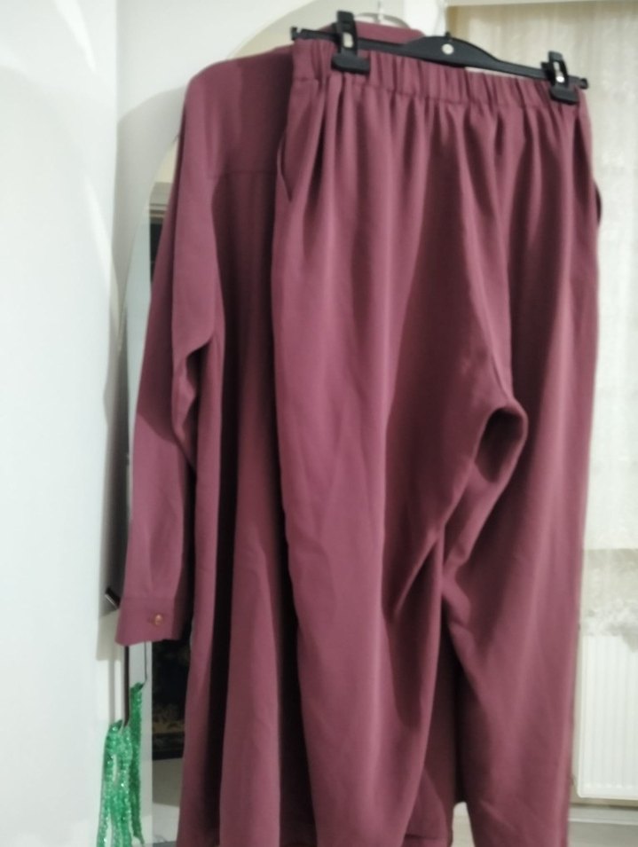 Bordo Uzun Kollu Düğmeli ikili takım - Görsel 4