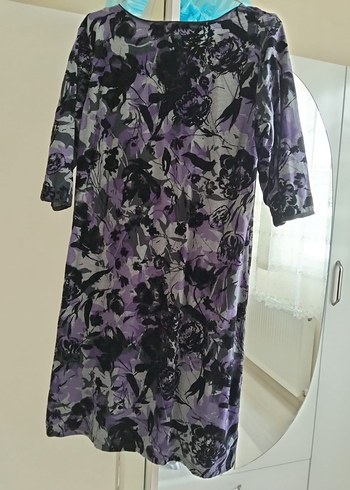 Mor V Yaka Uzun Bağlamalı Kadın Elbise - Görsel 5