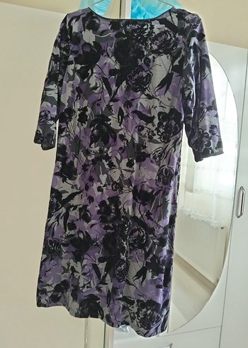 Mor V Yaka Uzun Bağlamalı Kadın Elbise - Görsel 6