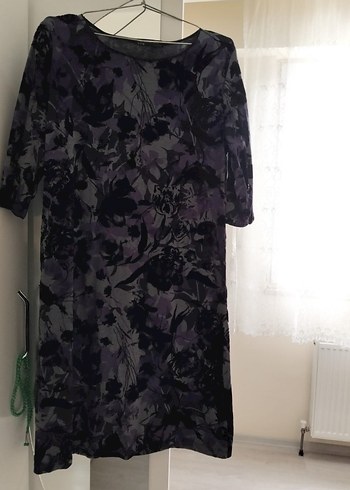 Mor V Yaka Uzun Bağlamalı Kadın Elbise - Görsel 2