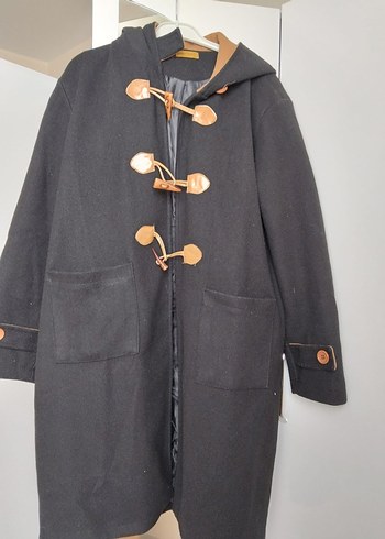 Düğmeli Siyah Midi Hamile Kabanı - Görsel 3