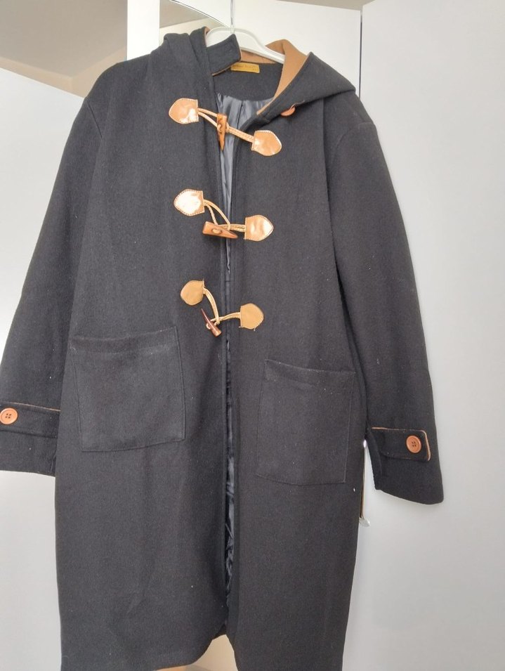 Düğmeli Siyah Midi Hamile Kabanı - Görsel 3