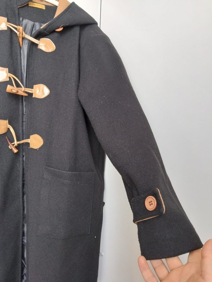 Düğmeli Siyah Midi Hamile Kabanı - Görsel 2