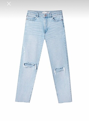 Stradivarius - Kadin Açık Mavi Yırtmaçlı Slim Mom Jean